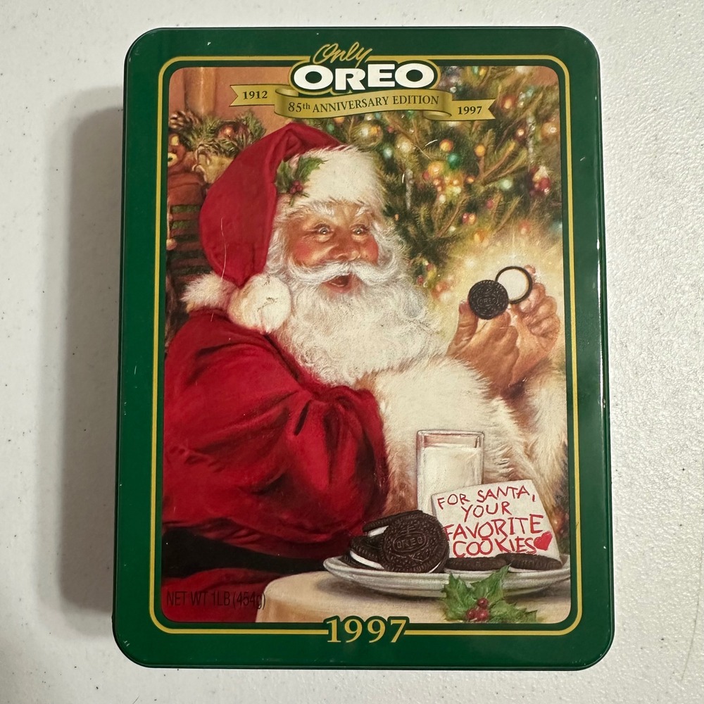 Oreo 85th Anniversary Edition Christmas Cookie Tin Santa Claus Metal VTG 1997